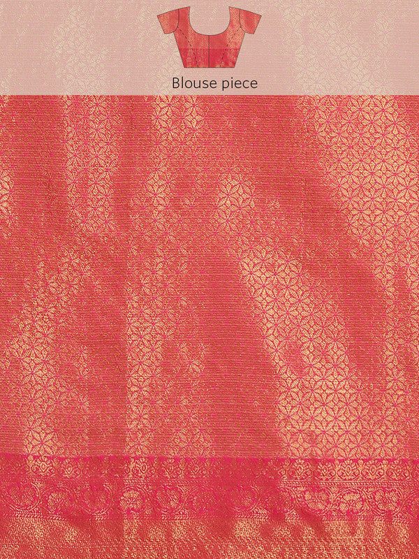 Pink Tissue Silk Woven Zari Design Floral Saree with Unstitched Blouse - Hiral Fashion | Grocsy