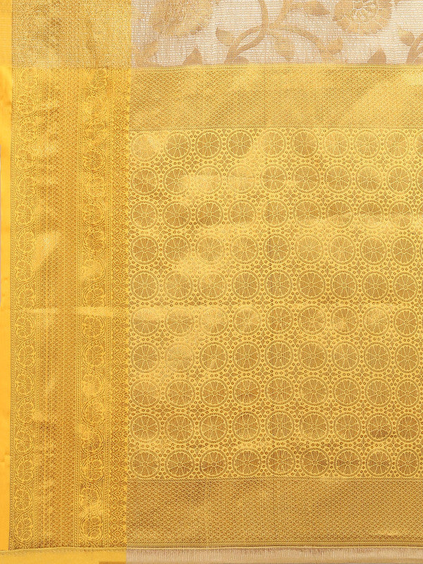 Yellow Tissue Silk Woven Zari Design Floral Saree with Unstitched Blouse - Hiral Fashion | Grocsy