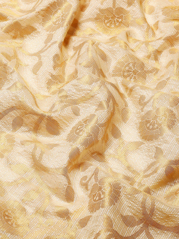 Yellow Tissue Silk Woven Zari Design Floral Saree with Unstitched Blouse - Hiral Fashion | Grocsy
