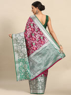 Magenta Brocade Woven Zari Design Floral Saree with Unstitched Blouse - Hiral Fashion | Grocsy