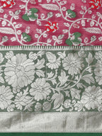 Magenta Brocade Woven Zari Design Floral Saree with Unstitched Blouse - Hiral Fashion | Grocsy