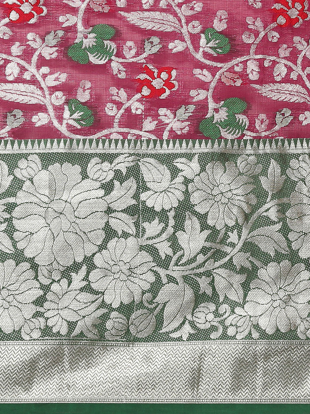 Magenta Brocade Woven Zari Design Floral Saree with Unstitched Blouse - Hiral Fashion | Grocsy