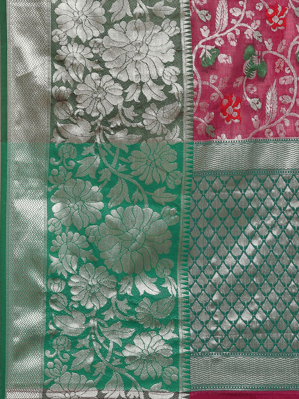 Magenta Brocade Woven Zari Design Floral Saree with Unstitched Blouse - Hiral Fashion | Grocsy