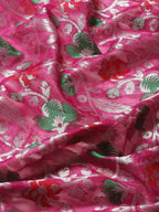 Magenta Brocade Woven Zari Design Floral Saree with Unstitched Blouse - Hiral Fashion | Grocsy