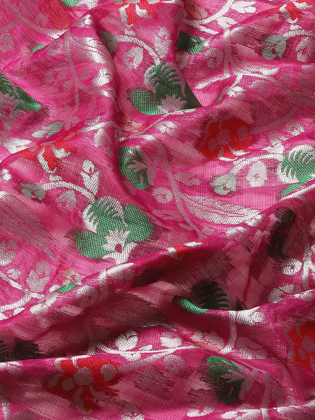 Magenta Brocade Woven Zari Design Floral Saree with Unstitched Blouse - Hiral Fashion | Grocsy