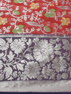Red Brocade Woven Zari Design Floral Saree with Unstitched Blouse - Hiral Fashion | Grocsy