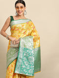 Yellow Brocade Woven Zari Design Floral Saree with Unstitched Blouse - Hiral Fashion | Grocsy