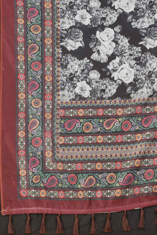 Multicolor Cotton Blend Printed Floral Saree with Unstitched Blouse - Hiral Fashion | Grocsy