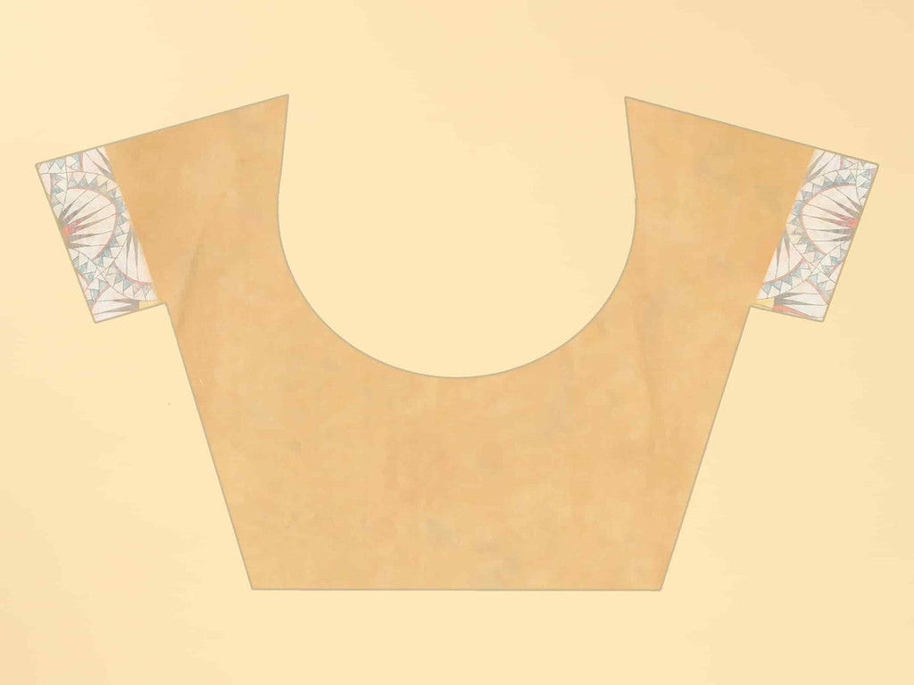 Peach Cotton Blend Printed Floral Saree with Unstitched Blouse - Hiral Fashion | Grocsy