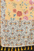 Peach Cotton Blend Printed Floral Saree with Unstitched Blouse - Hiral Fashion | Grocsy