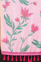 Pink Cotton Blend Printed Floral Saree with Unstitched Blouse - Hiral Fashion | Grocsy