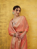 Peach Pure Viscose Chinon Zari Woven Solid Saree with Unstitched Blouse - Hiral Fashion | Grocsy