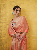 Peach Pure Viscose Chinon Zari Woven Solid Saree with Unstitched Blouse - Hiral Fashion | Grocsy
