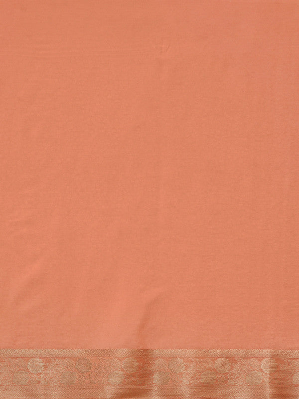 Peach Pure Viscose Chinon Zari Woven Solid Saree with Unstitched Blouse - Hiral Fashion | Grocsy
