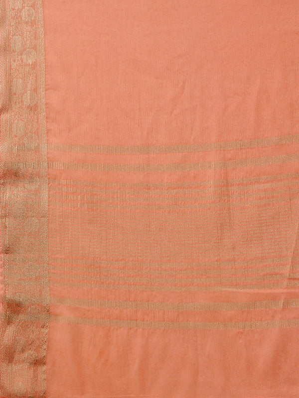 Peach Pure Viscose Chinon Zari Woven Solid Saree with Unstitched Blouse - Hiral Fashion | Grocsy