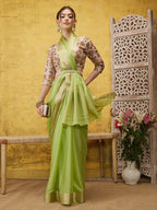 Green Pure Viscose Chinon Zari Woven Solid Saree with Unstitched Blouse - Hiral Fashion | Grocsy