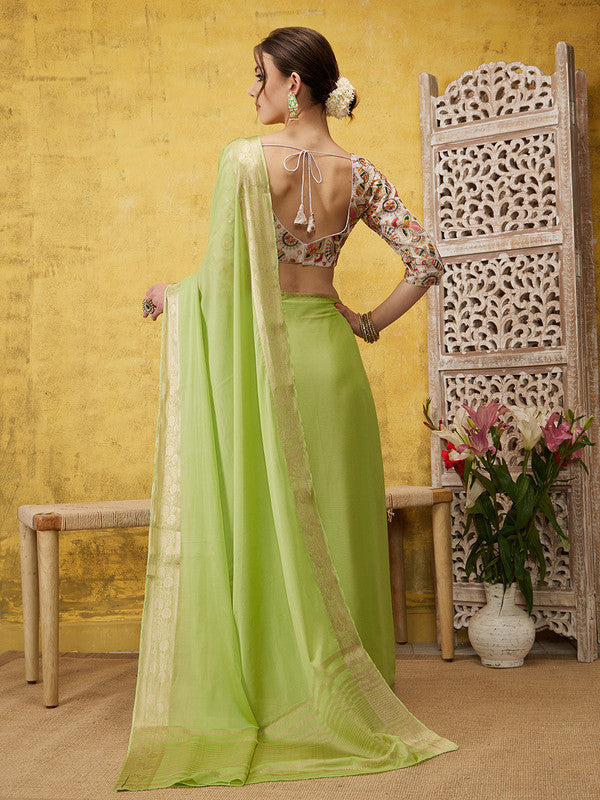 Green Pure Viscose Chinon Zari Woven Solid Saree with Unstitched Blouse - Hiral Fashion | Grocsy