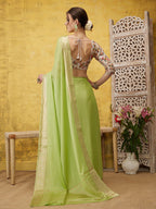 Green Pure Viscose Chinon Zari Woven Solid Saree with Unstitched Blouse - Hiral Fashion | Grocsy