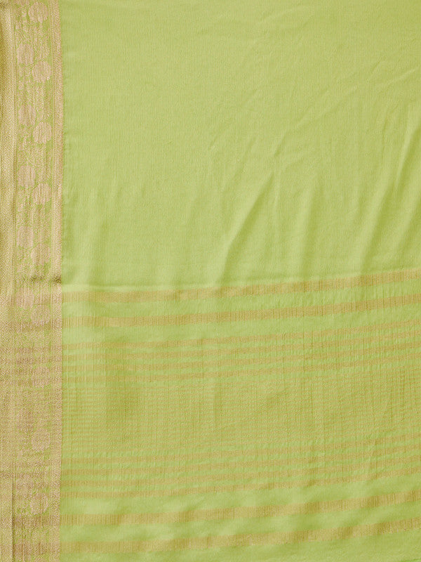 Green Pure Viscose Chinon Zari Woven Solid Saree with Unstitched Blouse - Hiral Fashion | Grocsy