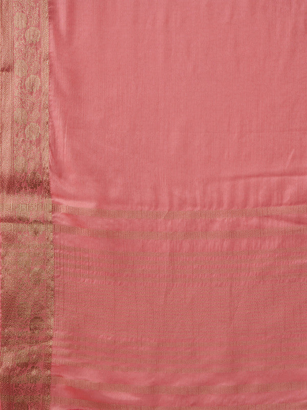 Light Pink Pure Viscose Chinon Zari Woven Solid Saree with Unstitched Blouse - Hiral Fashion | Grocsy