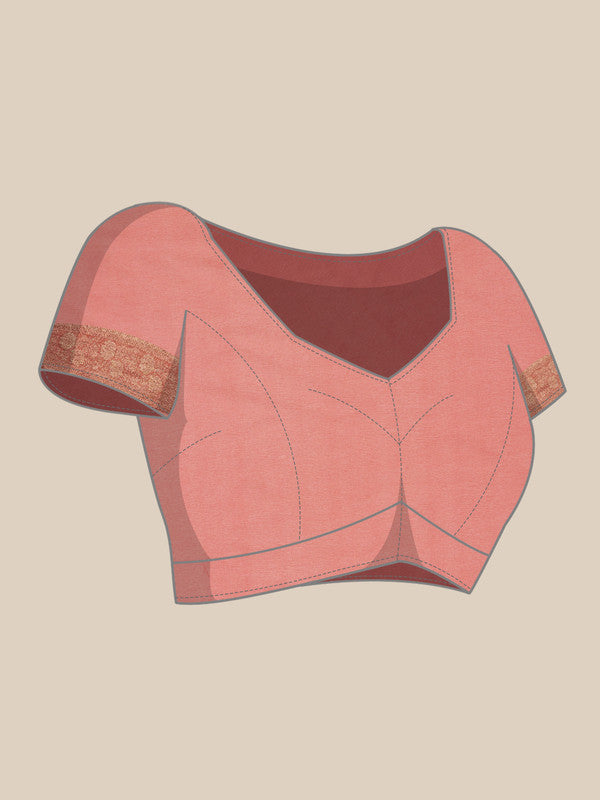 Light Pink Pure Viscose Chinon Zari Woven Solid Saree with Unstitched Blouse - Hiral Fashion | Grocsy