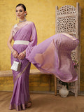 Purple Pure Viscose Chinon Zari Woven Solid Saree with Unstitched Blouse - Hiral Fashion | Grocsy