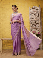 Purple Pure Viscose Chinon Zari Woven Solid Saree with Unstitched Blouse - Hiral Fashion | Grocsy