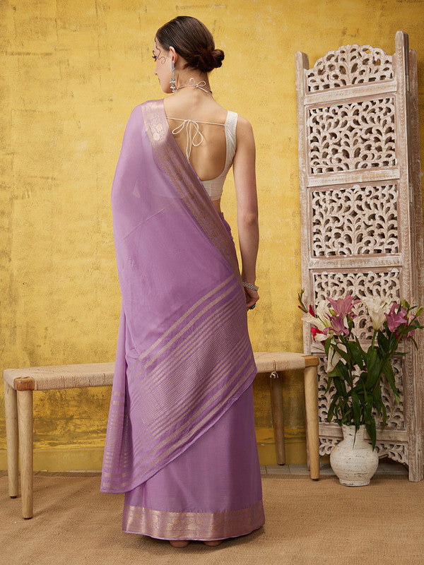 Purple Pure Viscose Chinon Zari Woven Solid Saree with Unstitched Blouse - Hiral Fashion | Grocsy