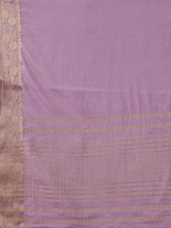 Purple Pure Viscose Chinon Zari Woven Solid Saree with Unstitched Blouse - Hiral Fashion | Grocsy
