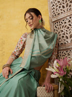 Turquoise Pure Viscose Chinon Zari Woven Solid Saree with Unstitched Blouse - Hiral Fashion | Grocsy