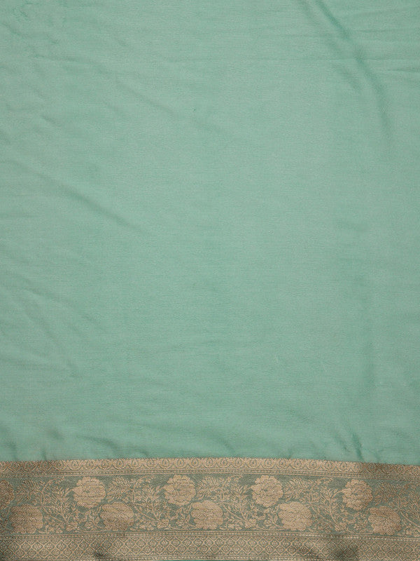 Turquoise Pure Viscose Chinon Zari Woven Solid Saree with Unstitched Blouse - Hiral Fashion | Grocsy
