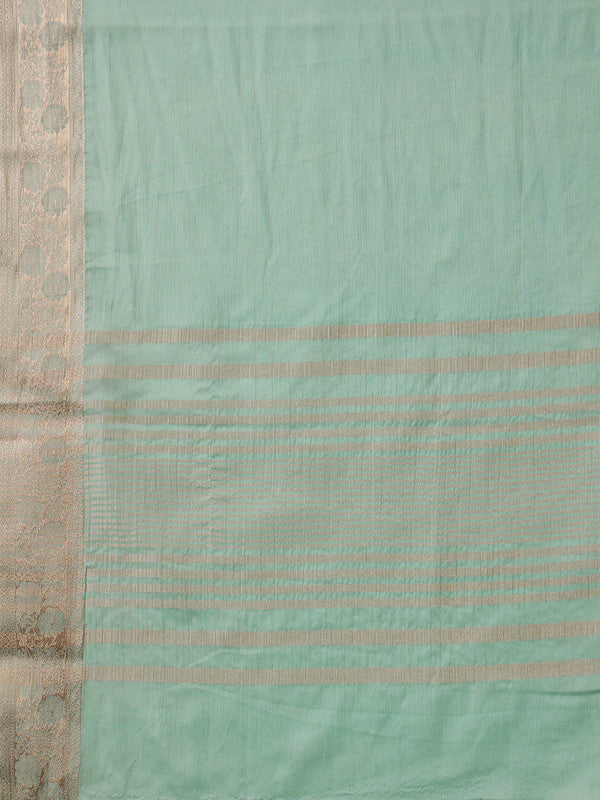Turquoise Pure Viscose Chinon Zari Woven Solid Saree with Unstitched Blouse - Hiral Fashion | Grocsy
