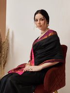 Hiral Fashion Black Banarasi Art Silk Solid Saree | Grocsy