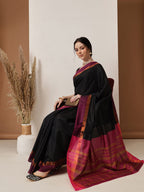 Hiral Fashion Black Banarasi Art Silk Solid Saree | Grocsy