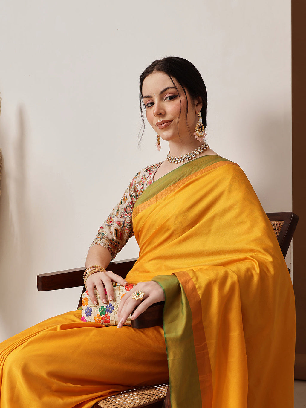 Hiral Fashion Mustard Banarasi Art Silk Solid Saree | Grocsy