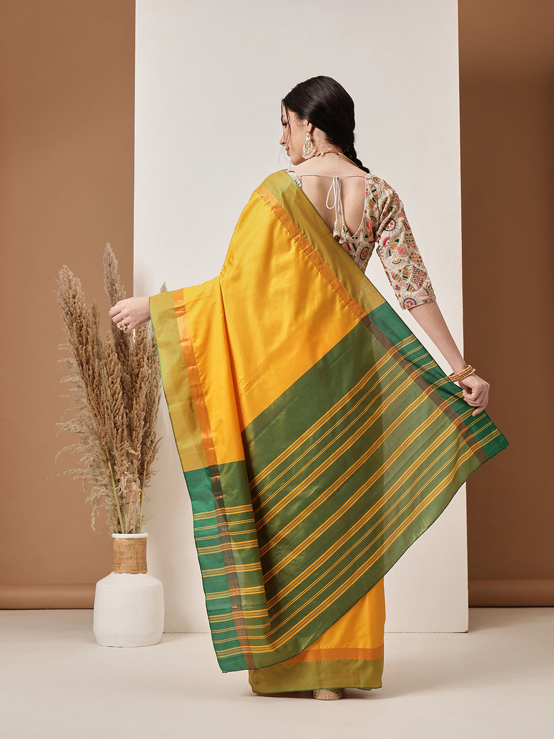 Hiral Fashion Mustard Banarasi Art Silk Solid Saree | Grocsy