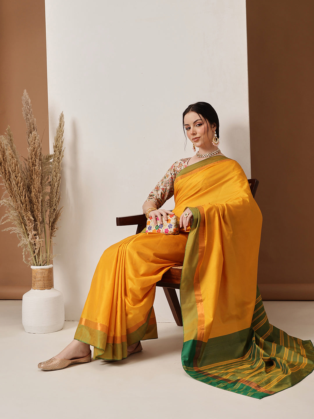 Hiral Fashion Mustard Banarasi Art Silk Solid Saree | Grocsy