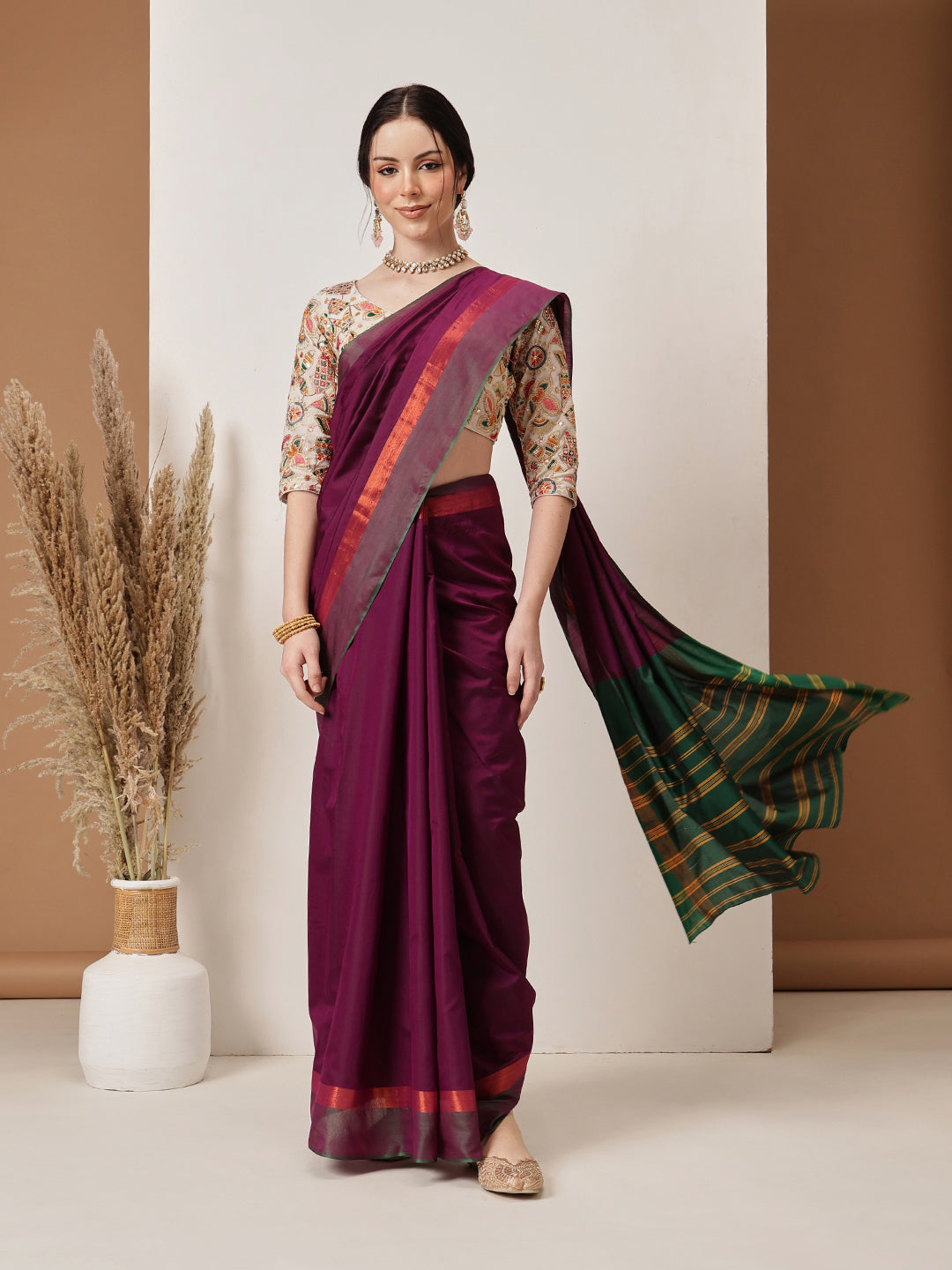 Hiral Fashion Purple Banarasi Art Silk Solid Saree | Grocsy