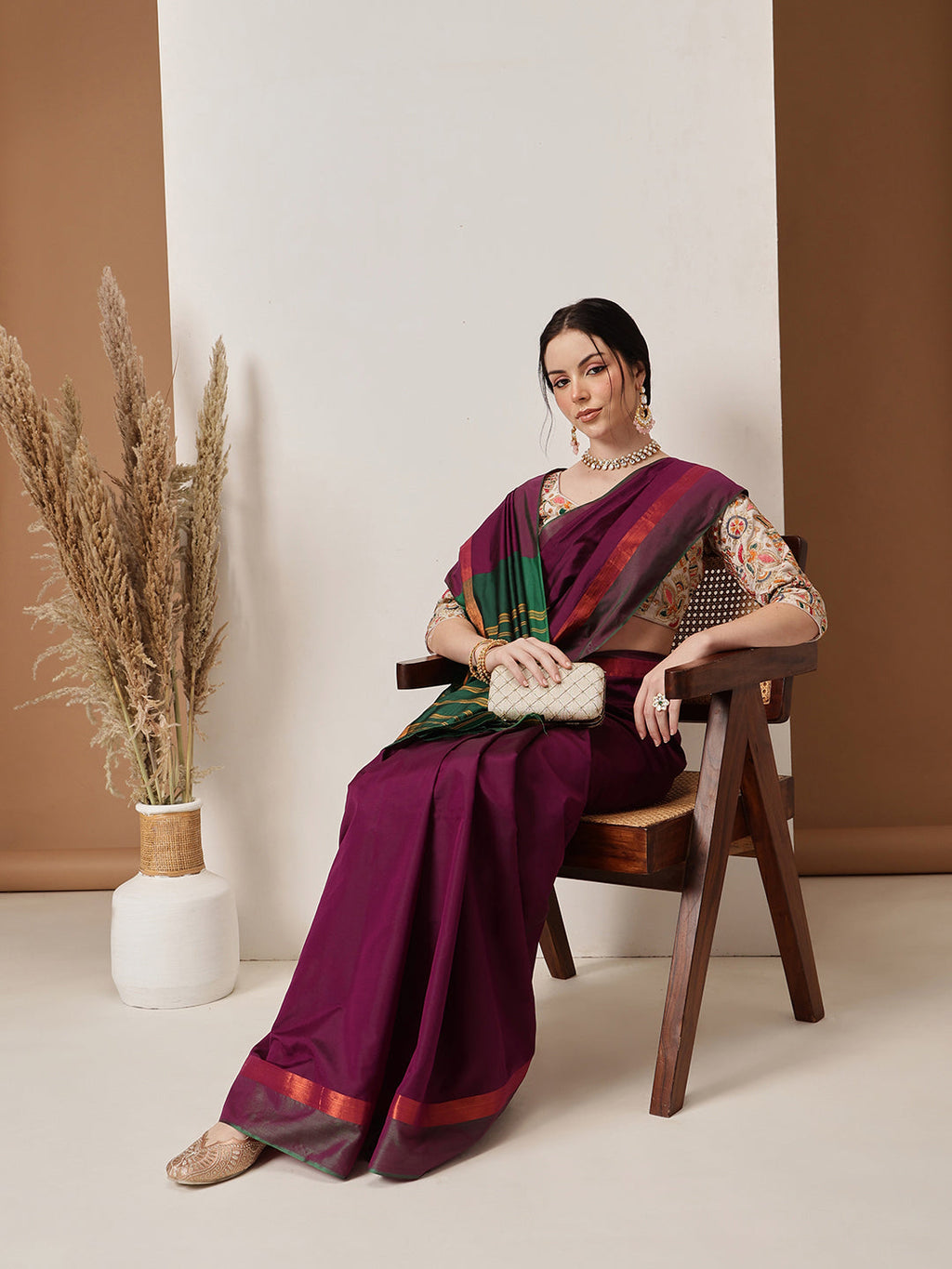 Hiral Fashion Purple Banarasi Art Silk Solid Saree | Grocsy