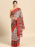 White Silk Blend Digital Print Patola Saree with Unstitched Blouse - Hiral Fashion | Grocsy