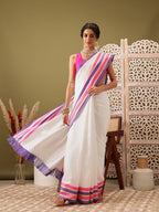 Hiral Fashion White Banarasi Soft Silk Solid Saree | Grocsy