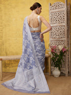 Gray Cotton Woven Zari Design Floral Saree with Unstitched Blouse - Hiral Fashion | Grocsy
