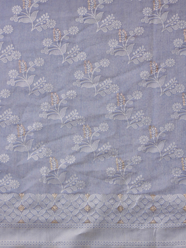 Gray Cotton Woven Zari Design Floral Saree with Unstitched Blouse - Hiral Fashion | Grocsy