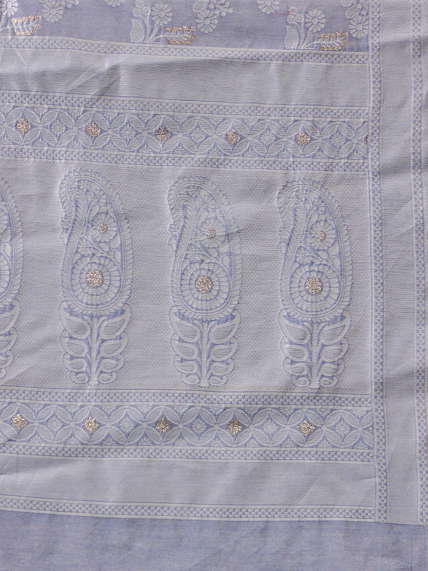 Gray Cotton Woven Zari Design Floral Saree with Unstitched Blouse - Hiral Fashion | Grocsy