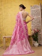 Pink Cotton Woven Zari Design Floral Saree with Unstitched Blouse - Hiral Fashion | Grocsy