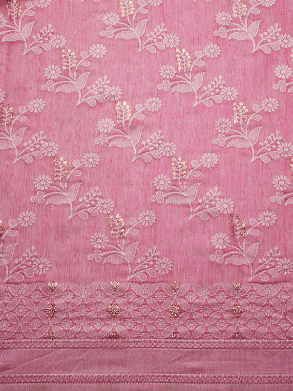 Pink Cotton Woven Zari Design Floral Saree with Unstitched Blouse - Hiral Fashion | Grocsy