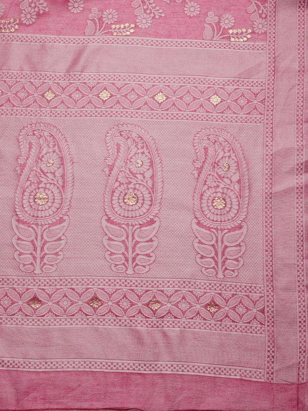 Pink Cotton Woven Zari Design Floral Saree with Unstitched Blouse - Hiral Fashion | Grocsy