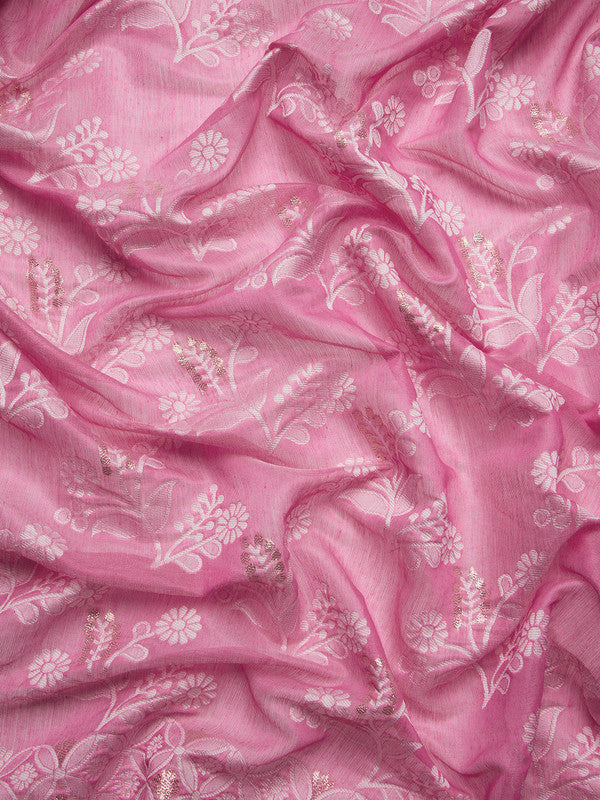 Pink Cotton Woven Zari Design Floral Saree with Unstitched Blouse - Hiral Fashion | Grocsy
