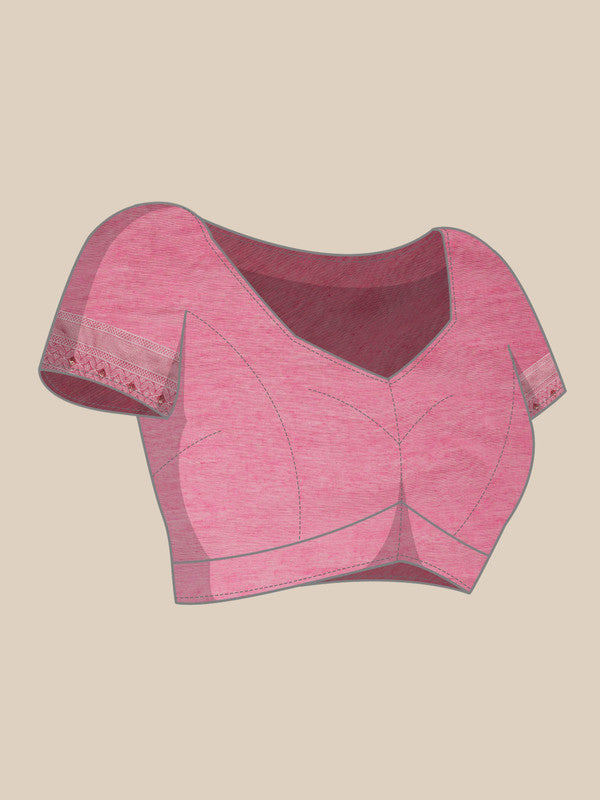 Pink Cotton Woven Zari Design Floral Saree with Unstitched Blouse - Hiral Fashion | Grocsy