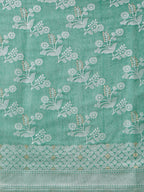 Turquoise Cotton Woven Zari Design Floral Saree with Unstitched Blouse - Hiral Fashion | Grocsy